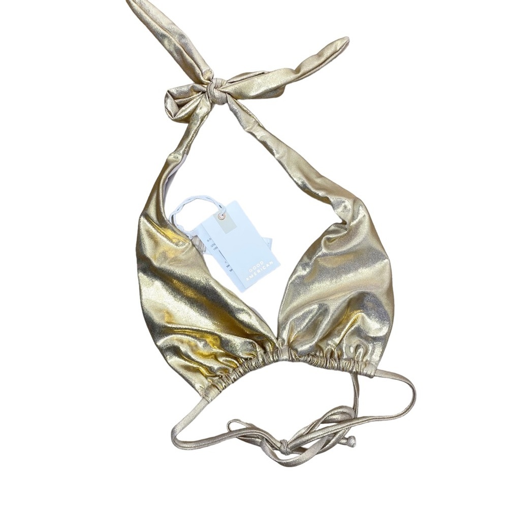 NWT GOOD AMERICAN METALLIC FOIL RUCHED HALTER Bikini Top